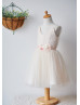 Champagne Pleated Tulle V Neck Short Flower Girl Dress